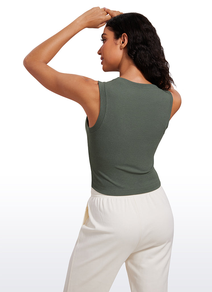 CRZ YOGA Women's Yoga Tight Fit Ribbed Tank high Neck Waist Length True Navy