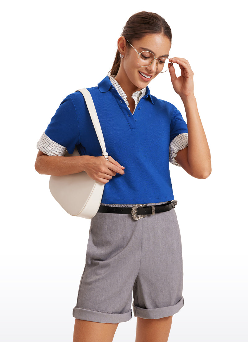 3 Button Collared Cropped Quick Dry Polo