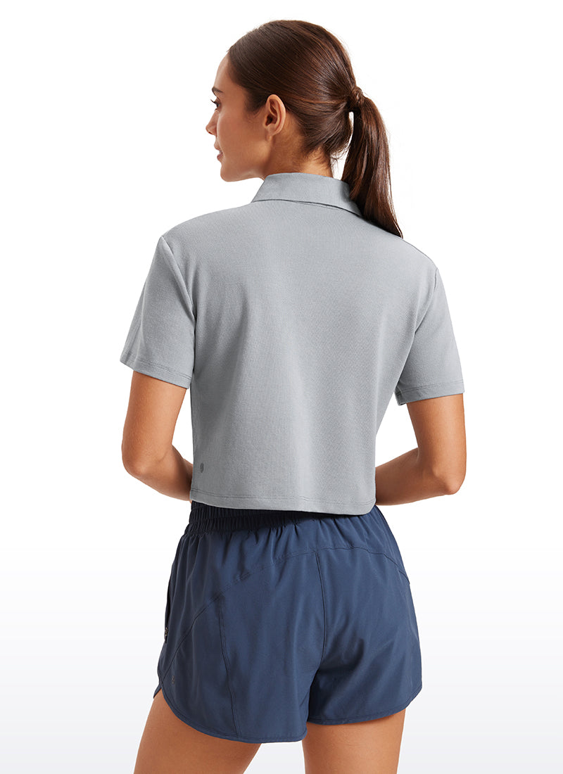 3 Button Collared Cropped Quick Dry Polo