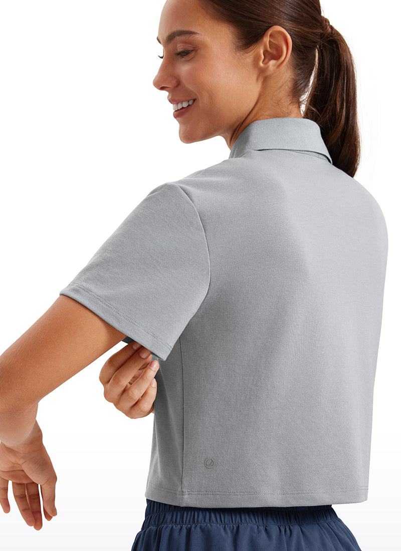 CRZ YOGA Women's 3 Button Collared Quick Dry Cropped Tennis Polo Rhino Grey