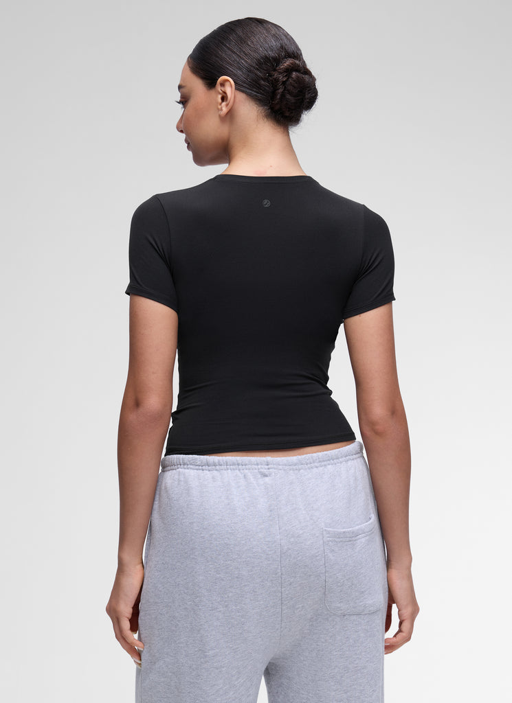 CRZ YOGA Women Going Out Tops Soft High Crew Neck Casual Tight Shirts Black