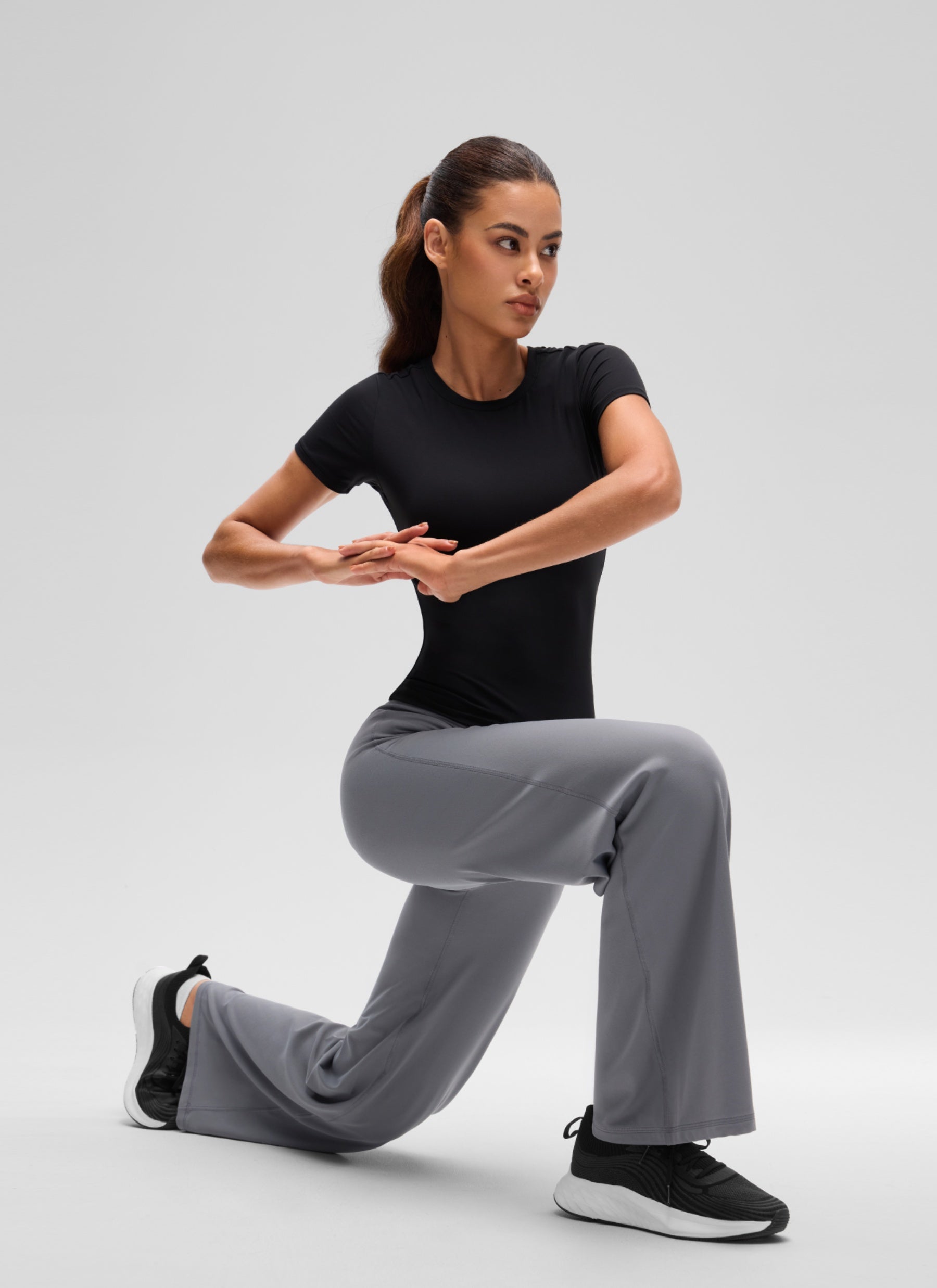 CRZ YOGA Women's Going Out Tops Soft High Crew Neck Casual Tight Shirts Black @model_info:J