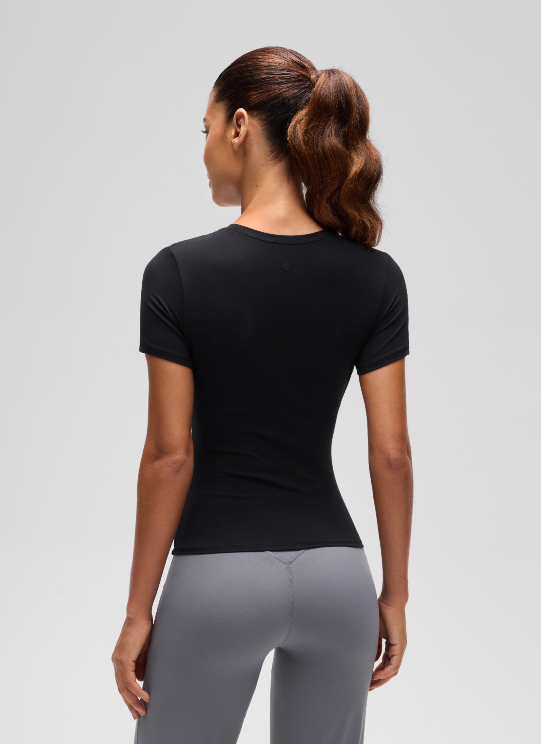 CRZ YOGA Women's Going Out Tops Soft High Crew Neck Casual Tight Shirts Black @model_info:J