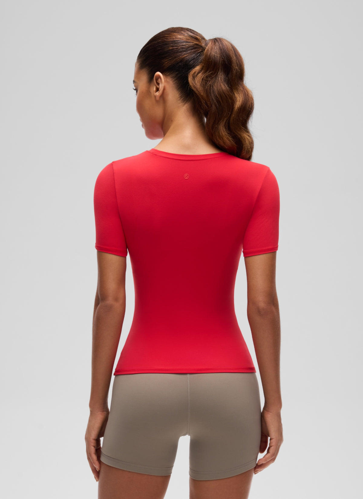CRZ YOGA Women's Going Out Tops Soft High Crew Neck Casual Tight Shirts Aurora Red @model_info:J