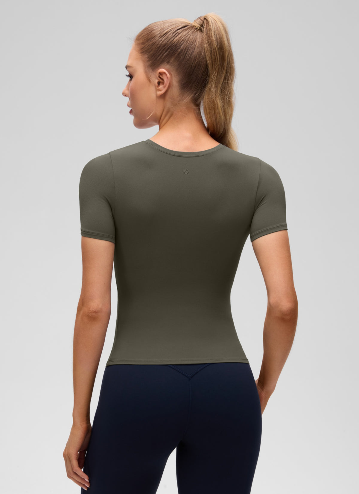 CRZ YOGA Women's Going Out Tops Soft High Crew Neck Casual Tight Shirts Light Army Green @model_info:A