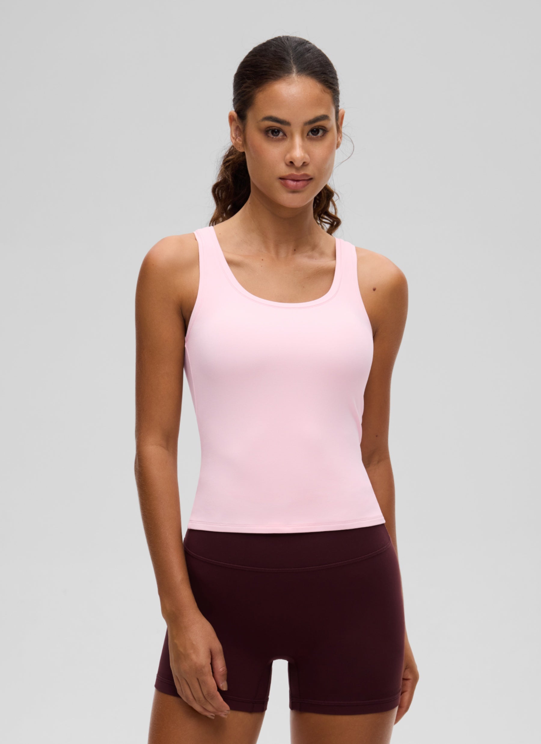 CRZ YOGA Women Softembrace Soft Double Lined Scoop Neck Tanks Casual Tops Strawberry Pink @model_info:J