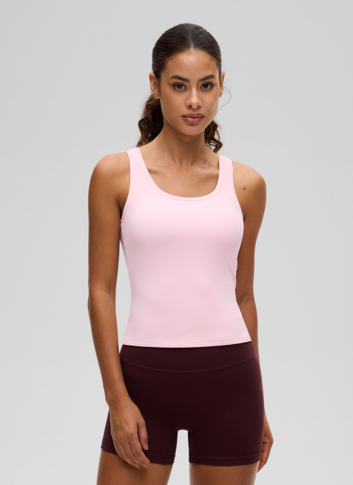 CRZ YOGA Women Softembrace Soft Double Lined Scoop Neck Tanks Casual Tops Strawberry Pink @model_info:J