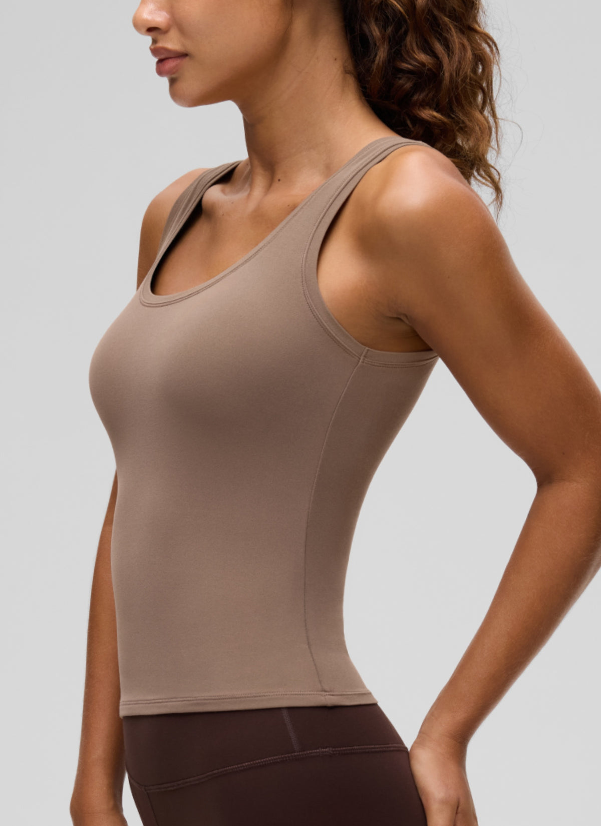 CRZ YOGA Women Softembrace Soft Double Lined Scoop Neck Tanks Casual Tops Brown Purple @model_info:J