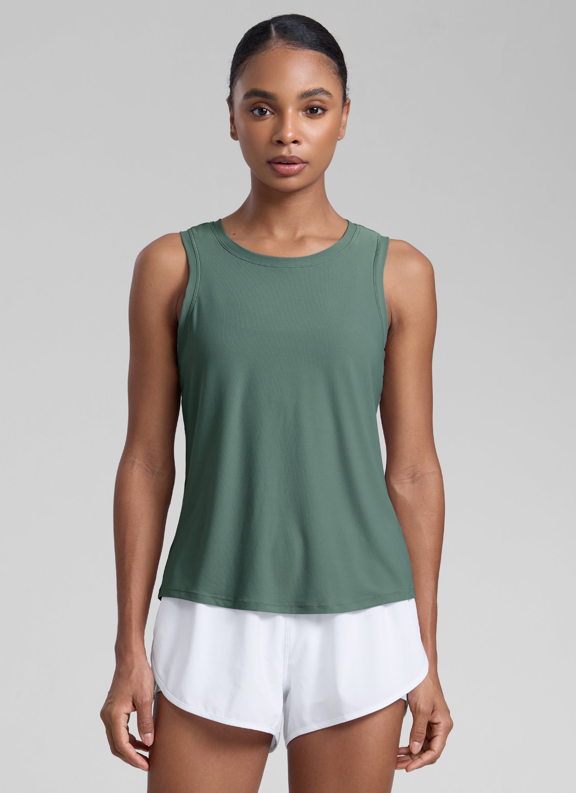 CRZ YOGA Women High Neck Cloudweight Open Back Lightweight Athletic Tank Black