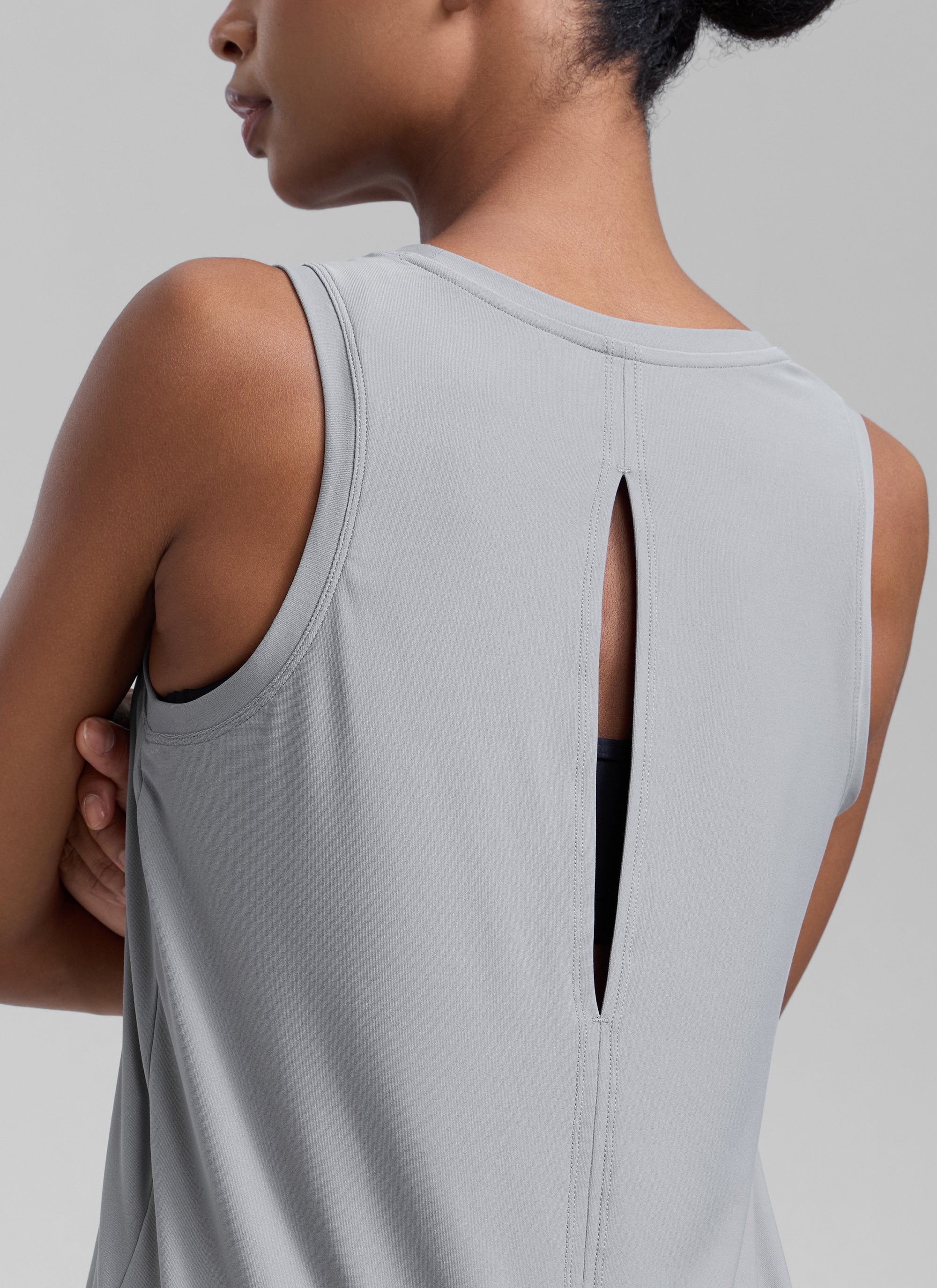 CRZ YOGA Women High Neck Cloudweight Open Back Lightweight Athletic Tank Graphite Green