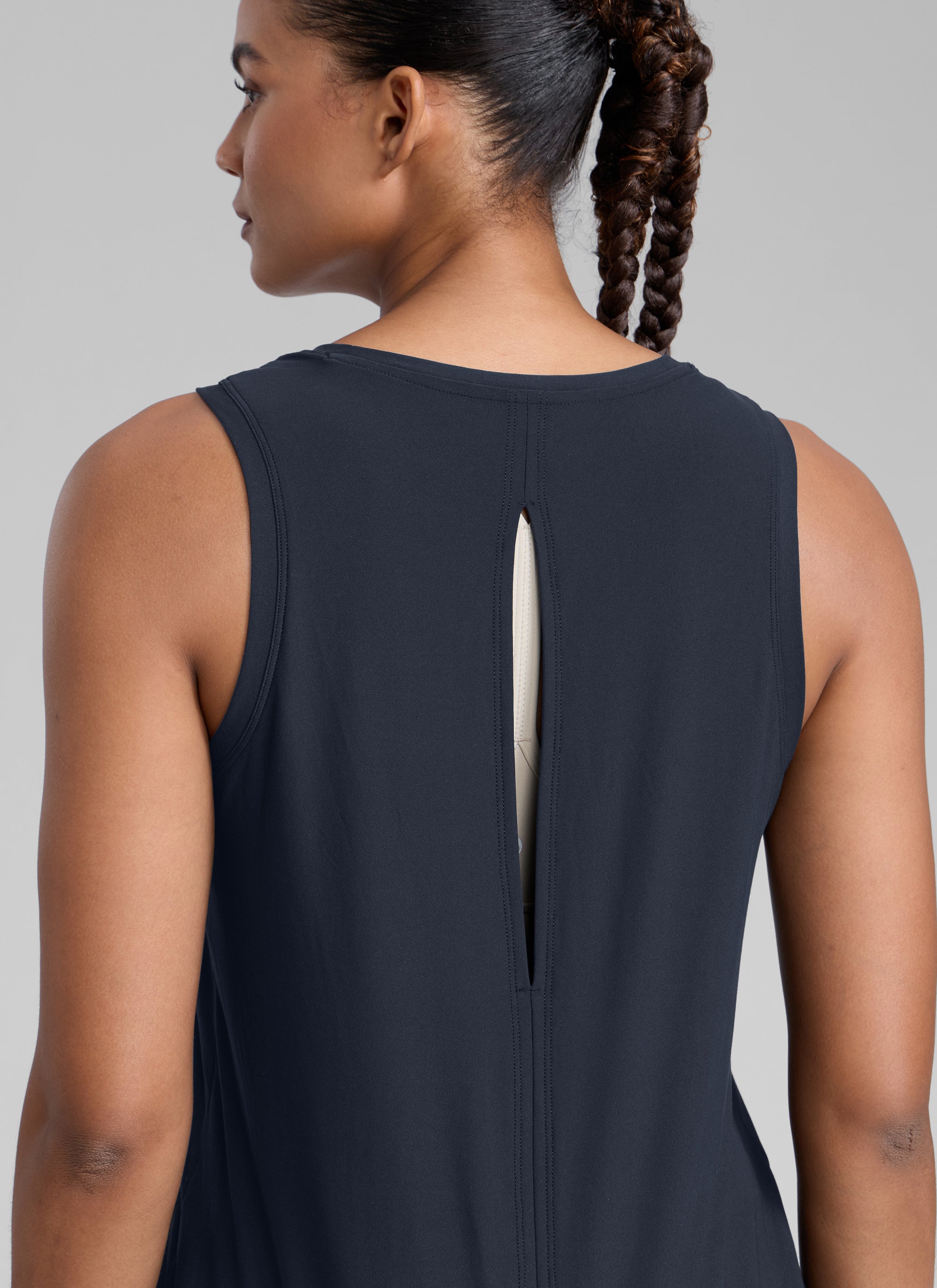 CRZ YOGA Women High Neck Cloudweight Open Back Lightweight Athletic Tank True Navy