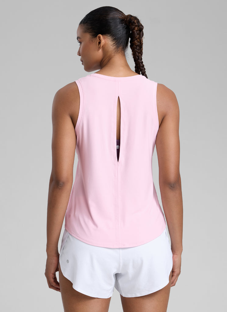 CRZ YOGA Women High Neck Cloudweight Open Back Lightweight Athletic Tank Pink Peony