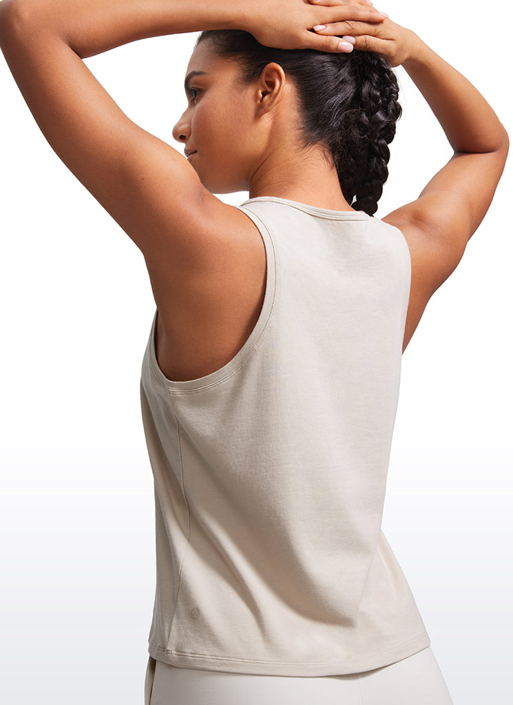 CRZ YOGA Pima Cotton Scoop Neck Racerback  Workout Sleeveless Tank Tops White