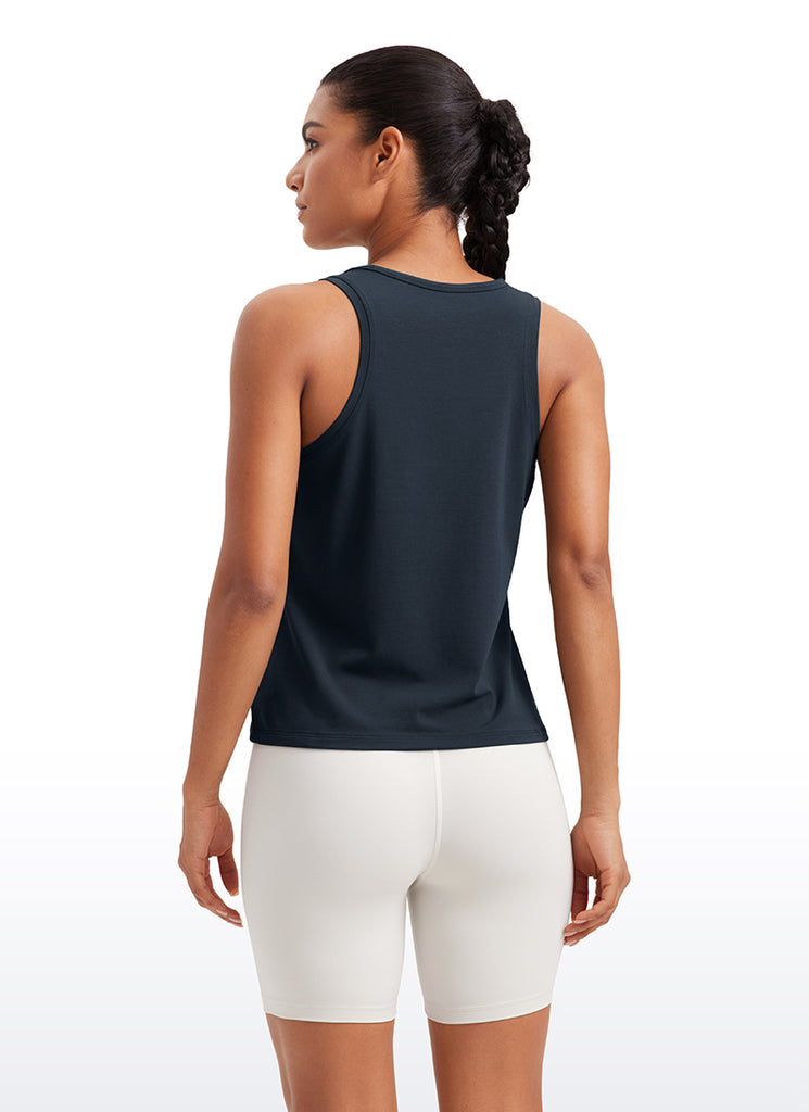 CRZ YOGA Pima Cotton Scoop Neck Racerback  Workout Sleeveless Tank Tops White