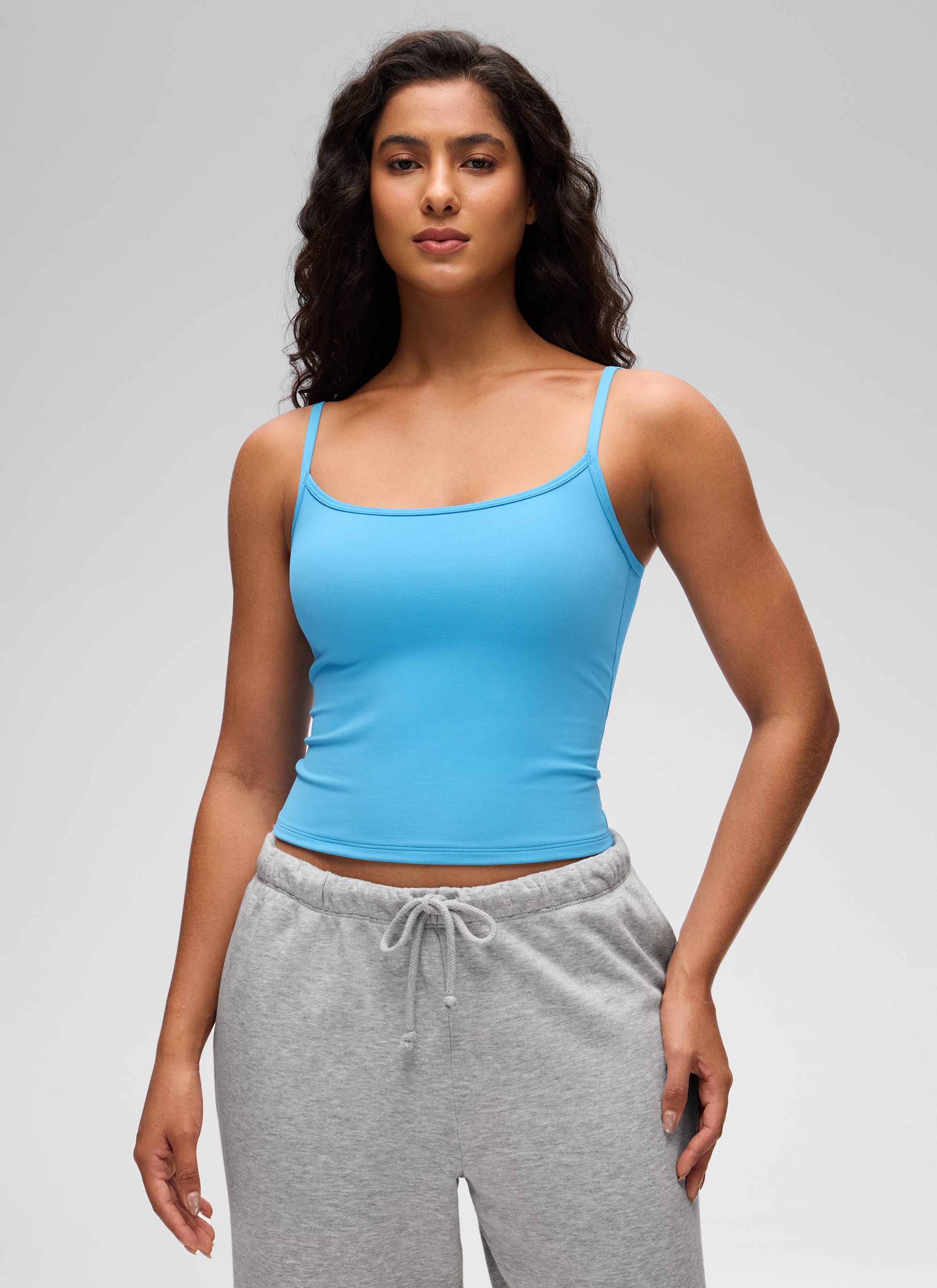 CRZ YOGA Women's Butterluxe Casual Scoop Neck U Back Double Lined Tank Kayak Blue