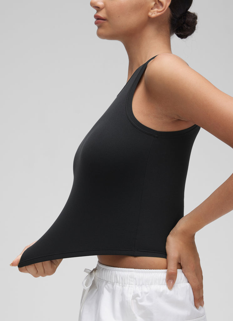 CRZ YOGA Women High Neck Casual Double Lined Sleeveless Tanks Black