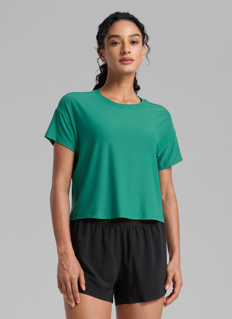 CRZ YOGA Women Cloudweight High Crew Neck Lightweight Loose Short Sleeve Plum Magenta