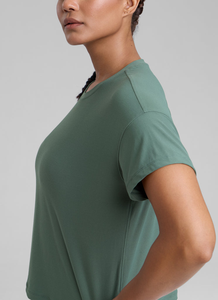 CRZ YOGA Women Cloudweight High Crew Neck Lightweight Loose Short Sleeve Graphite Green