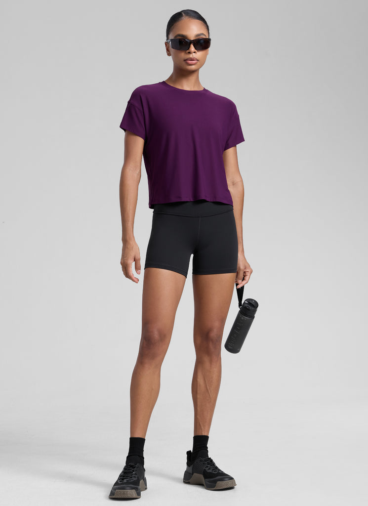 CRZ YOGA Women Cloudweight High Crew Neck Lightweight Loose Short Sleeve White