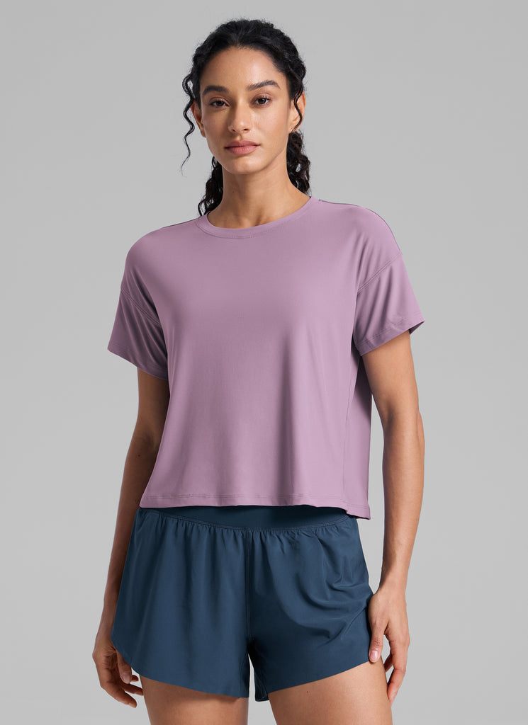 CRZ YOGA Women Cloudweight High Crew Neck Lightweight Loose Short Sleeve True Navy