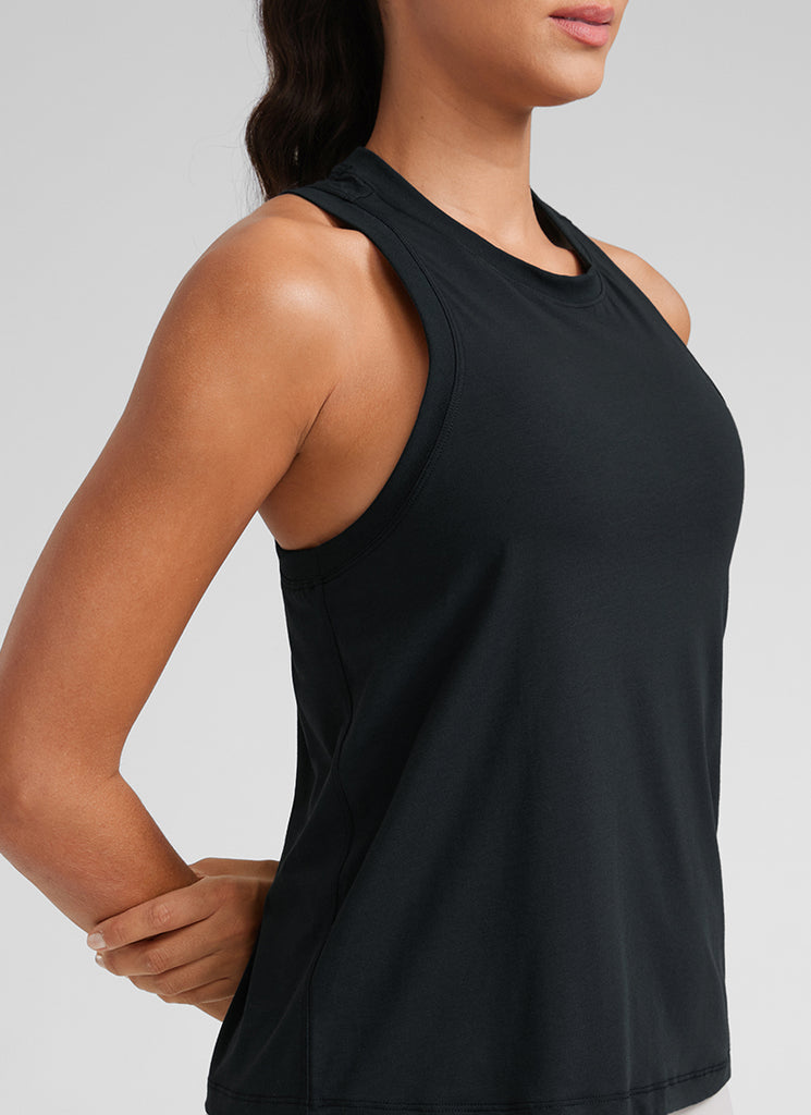 CRZYOGA Women's Pima Cotton High Neck Workout Tank Racerback purple gray