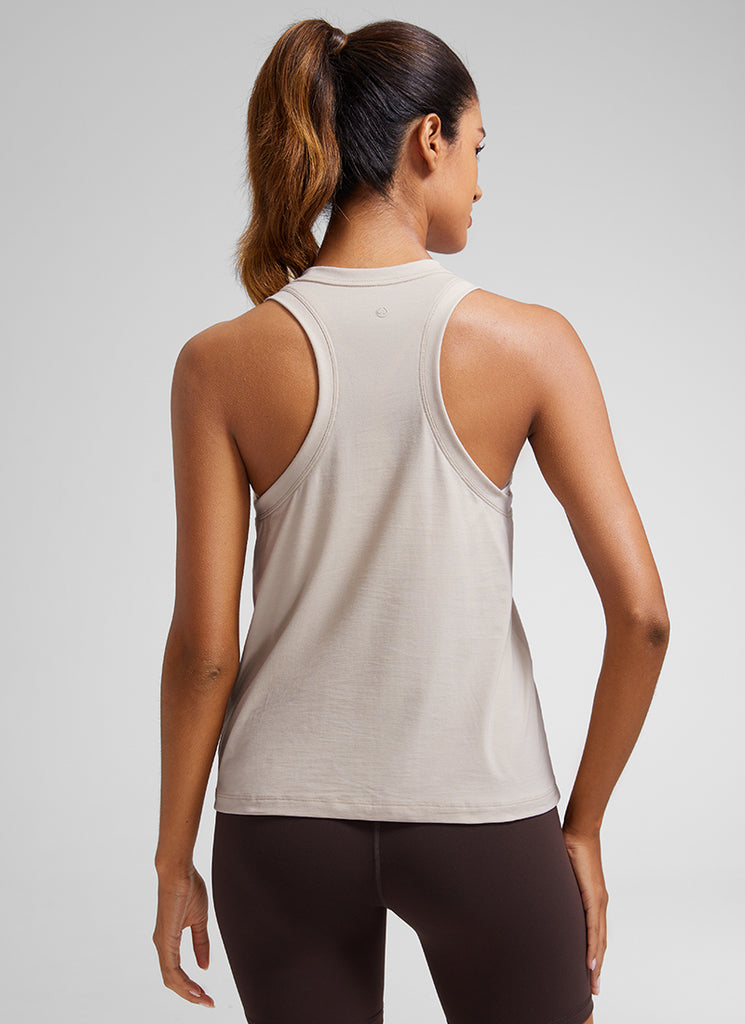 CRZYOGA Women's Pima Cotton High Neck Workout Tank Racerback Black