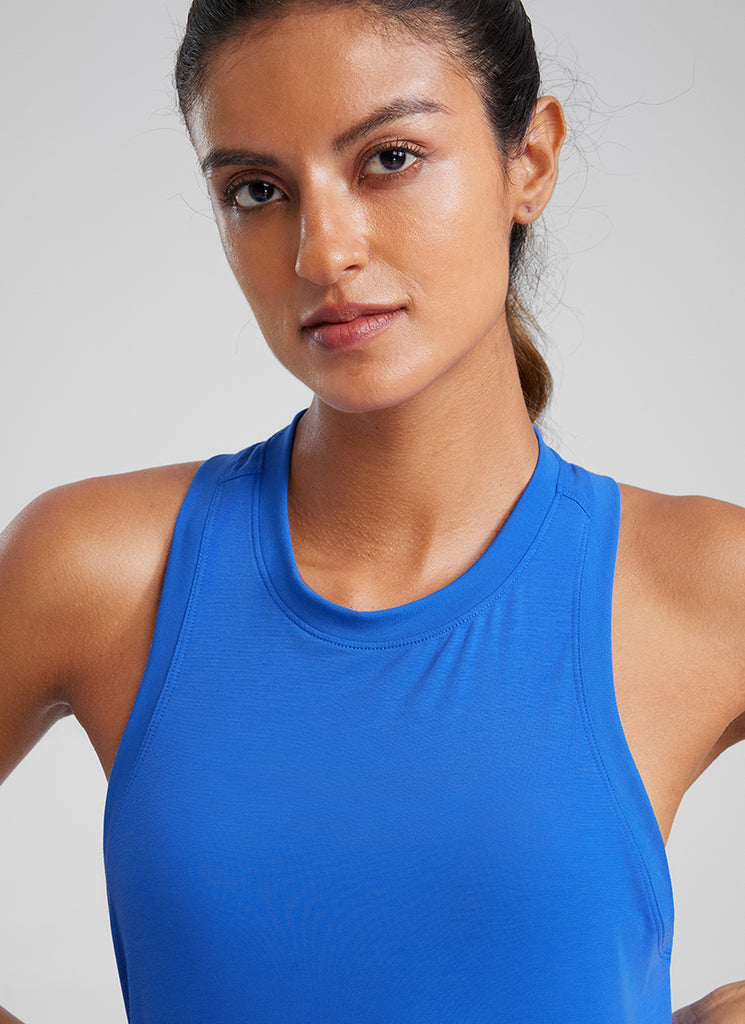 CRZYOGA Women's Pima Cotton High Neck Workout Tank Racerback Strong Blue