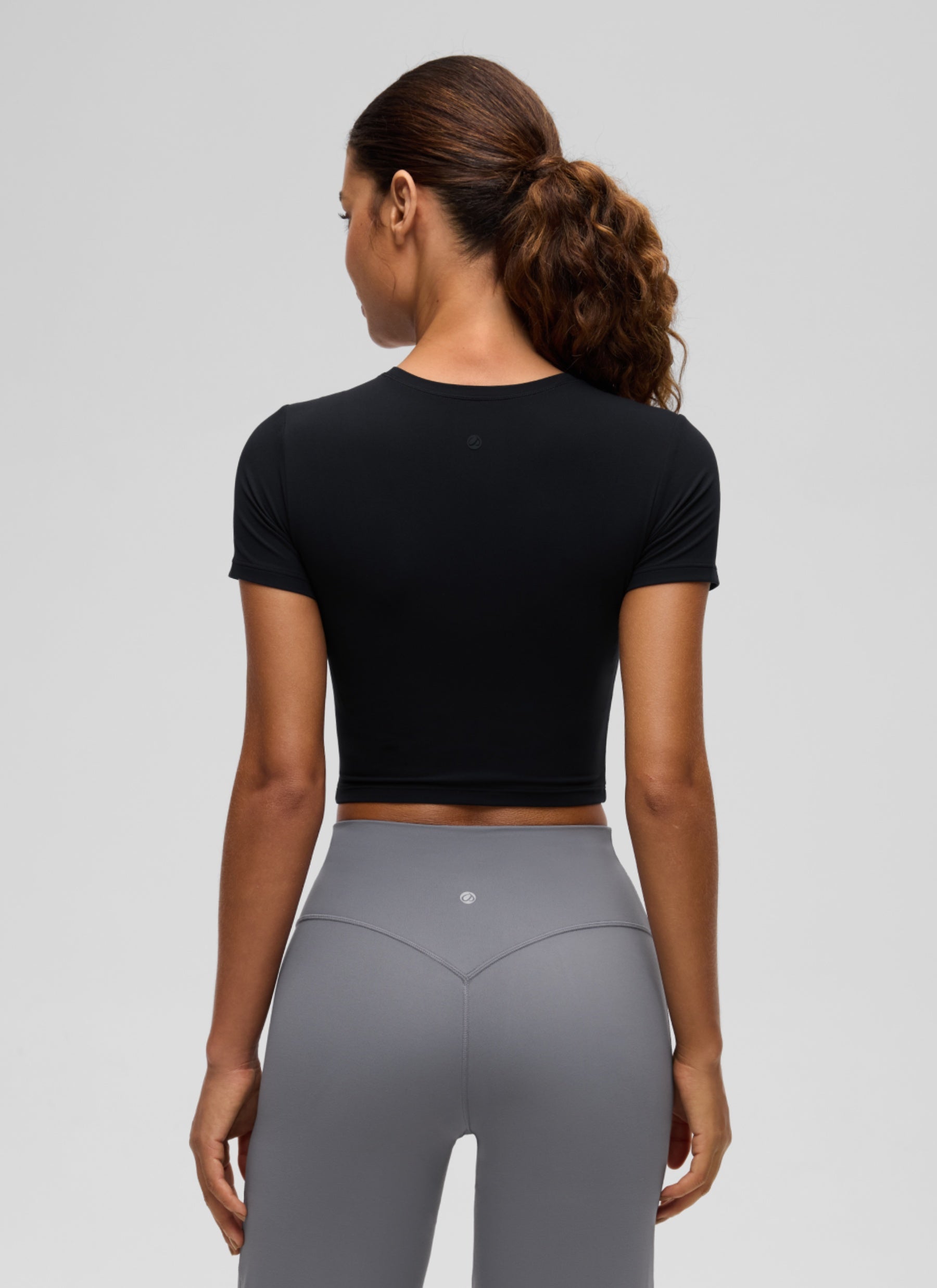 CRZ YOGA Women's Softembrace Casual Crewneck Crop Short Sleeve Black
