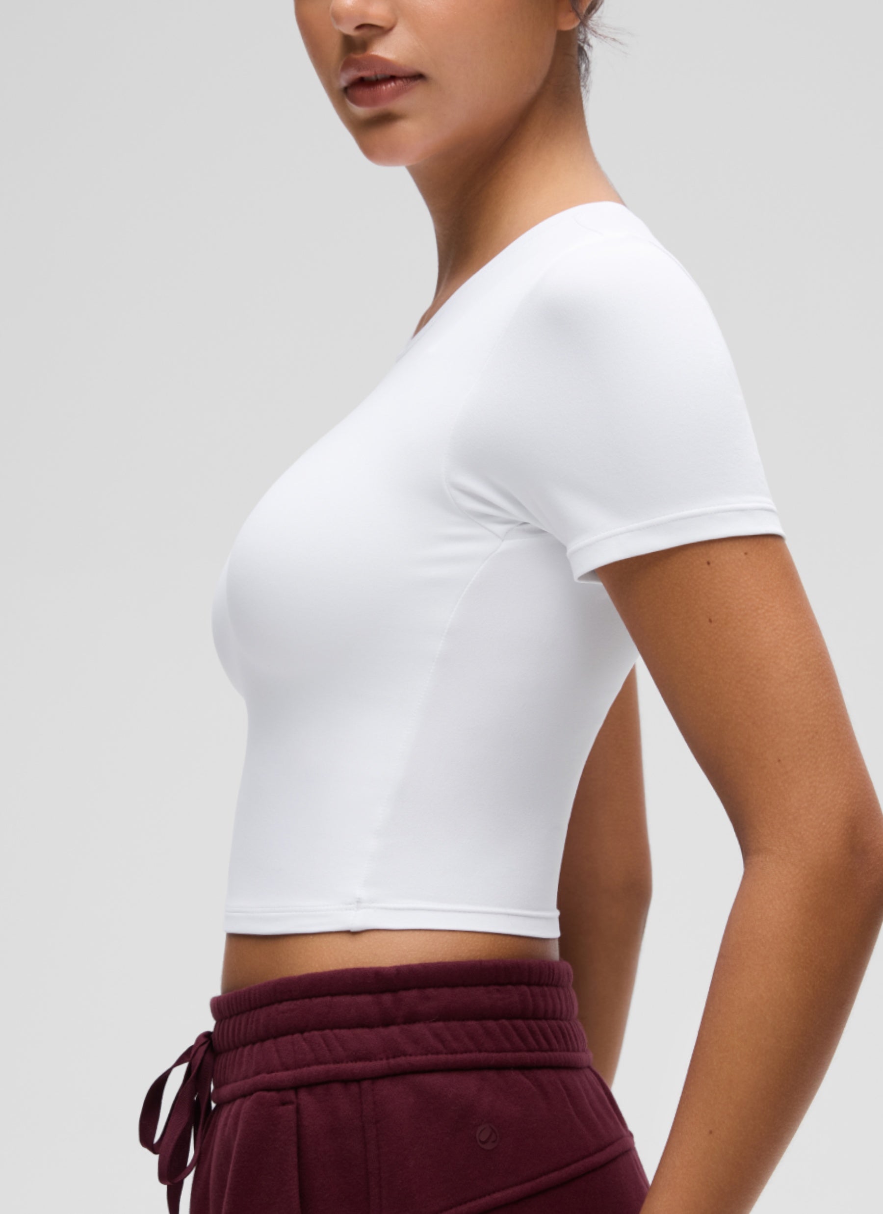 CRZ YOGA Women's Softembrace Casual Crewneck Crop Short Sleeve White @model_info:L