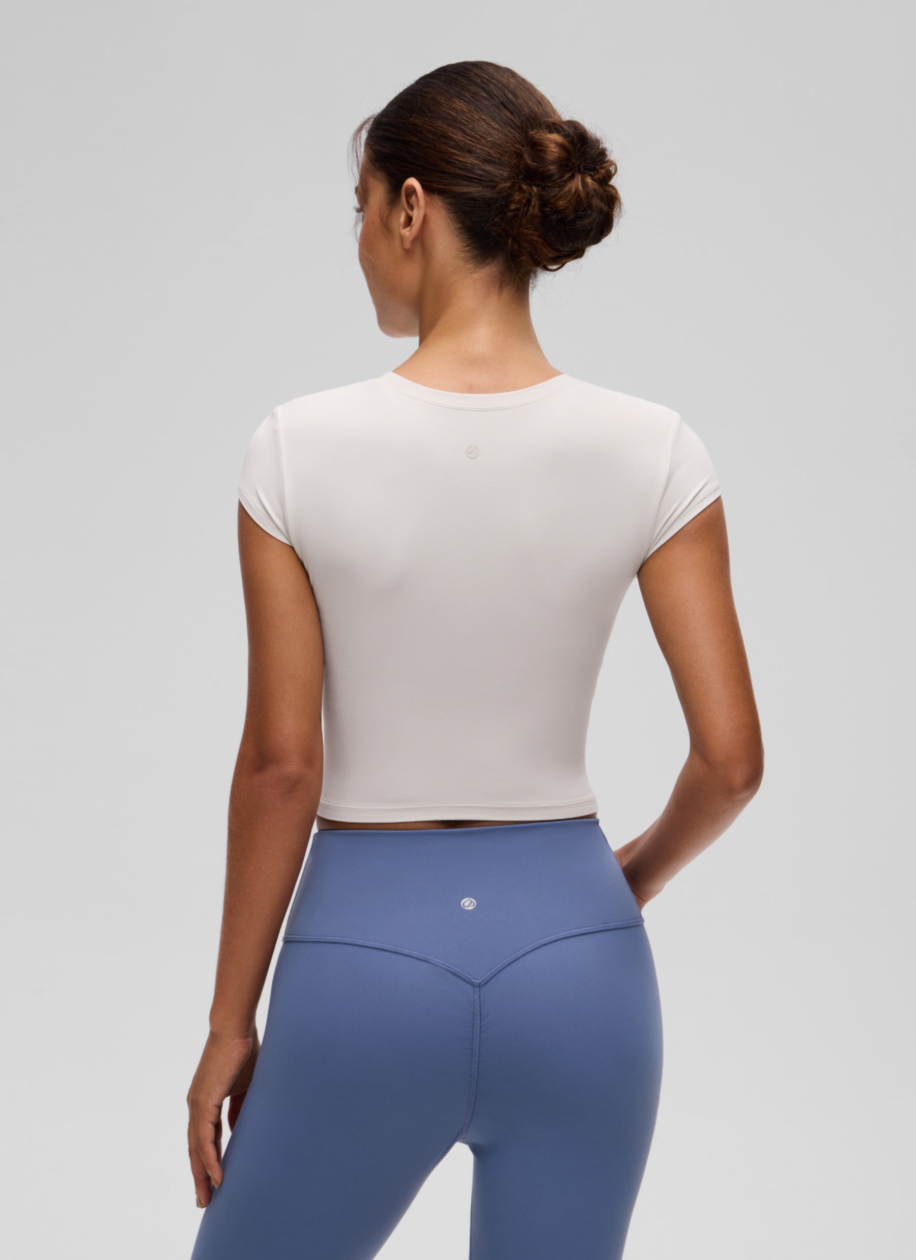 CRZ YOGA Women's Softembrace Casual Crop Double Lined Cap Sleeve Tops Milky White @model_info:J