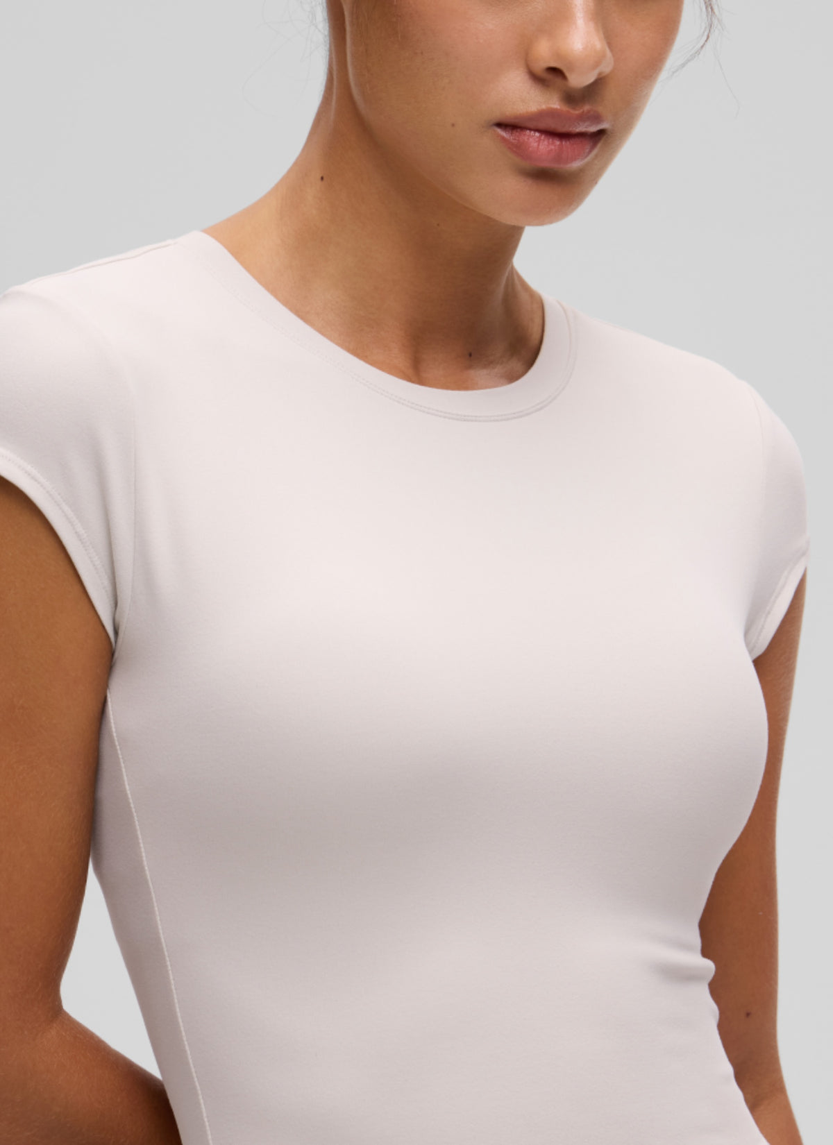 CRZ YOGA Women's Softembrace Casual Crop Double Lined Cap Sleeve Tops Milky White @model_info:J
