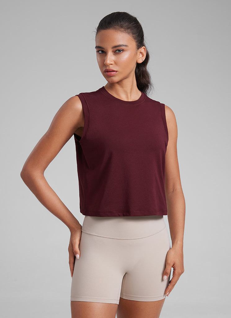 CRZ YOGA Women Workout Casual Poly Cotton-Blend Muscle Tank Quick Dry Deep Red