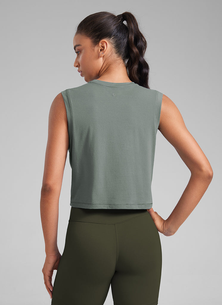 CRZ YOGA Women Workout Casual Poly Cotton-Blend Muscle Tank Quick Dry White