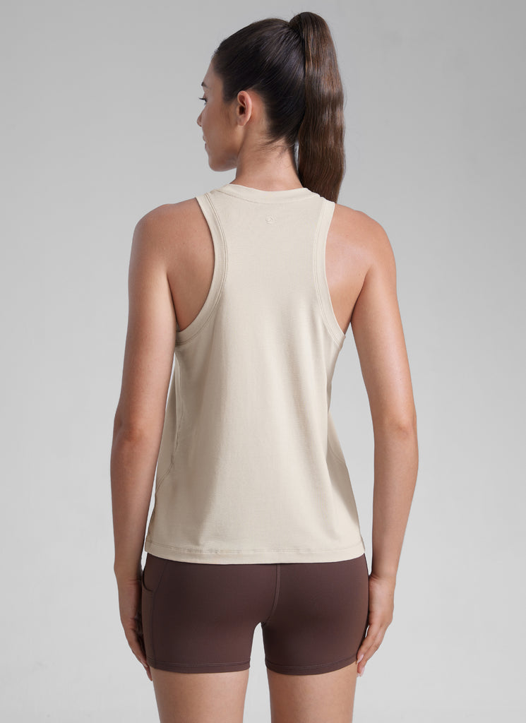 CRZ YOGA Women Workout Casual Poly Cotton-Blend Racerback Tank Tops Mojave Tan