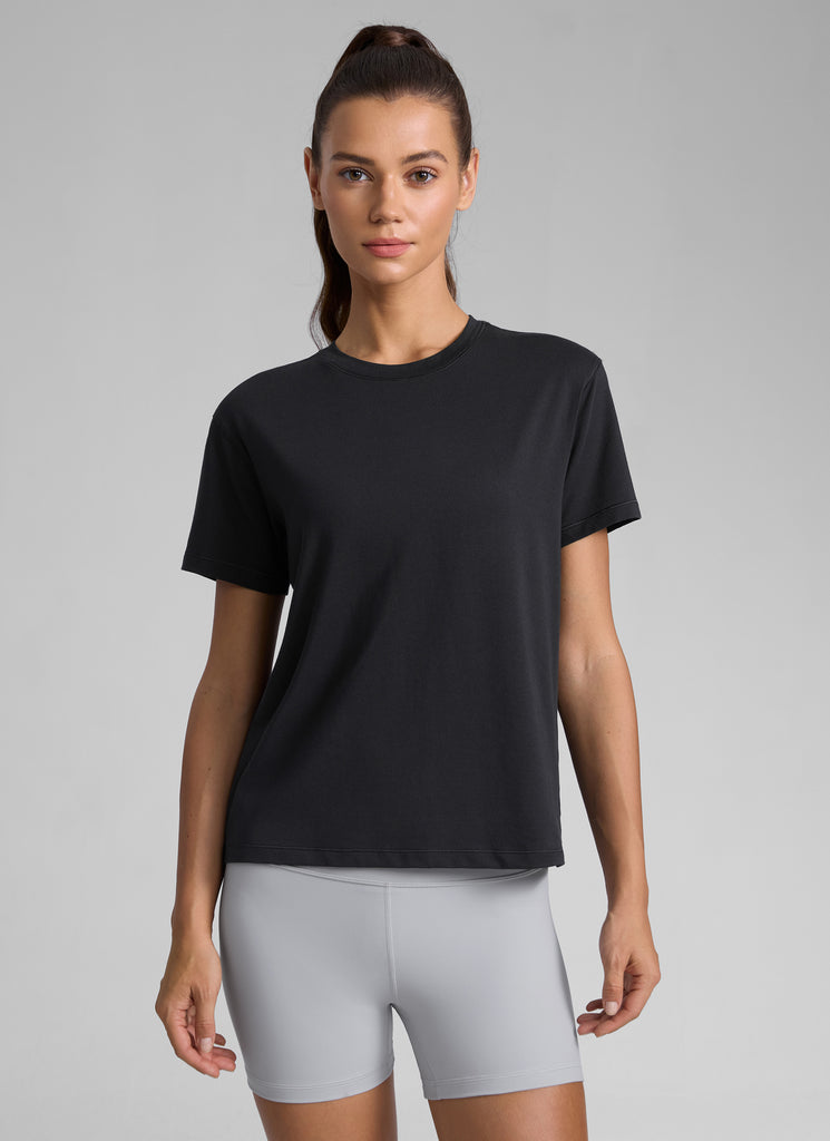 CRZ YOGA Women's Workout Casual Poly Cotton-Blend Short Sleeve Hot Fudge Brown