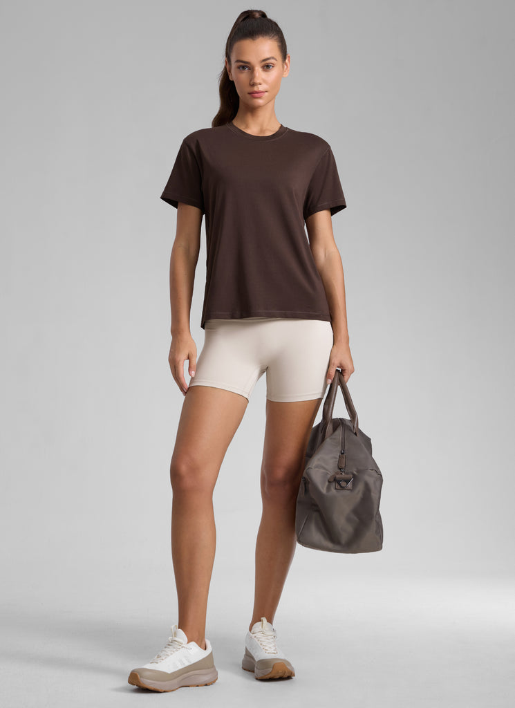 CRZ YOGA Women's Workout Casual Poly Cotton-Blend Short Sleeve Grey Sage