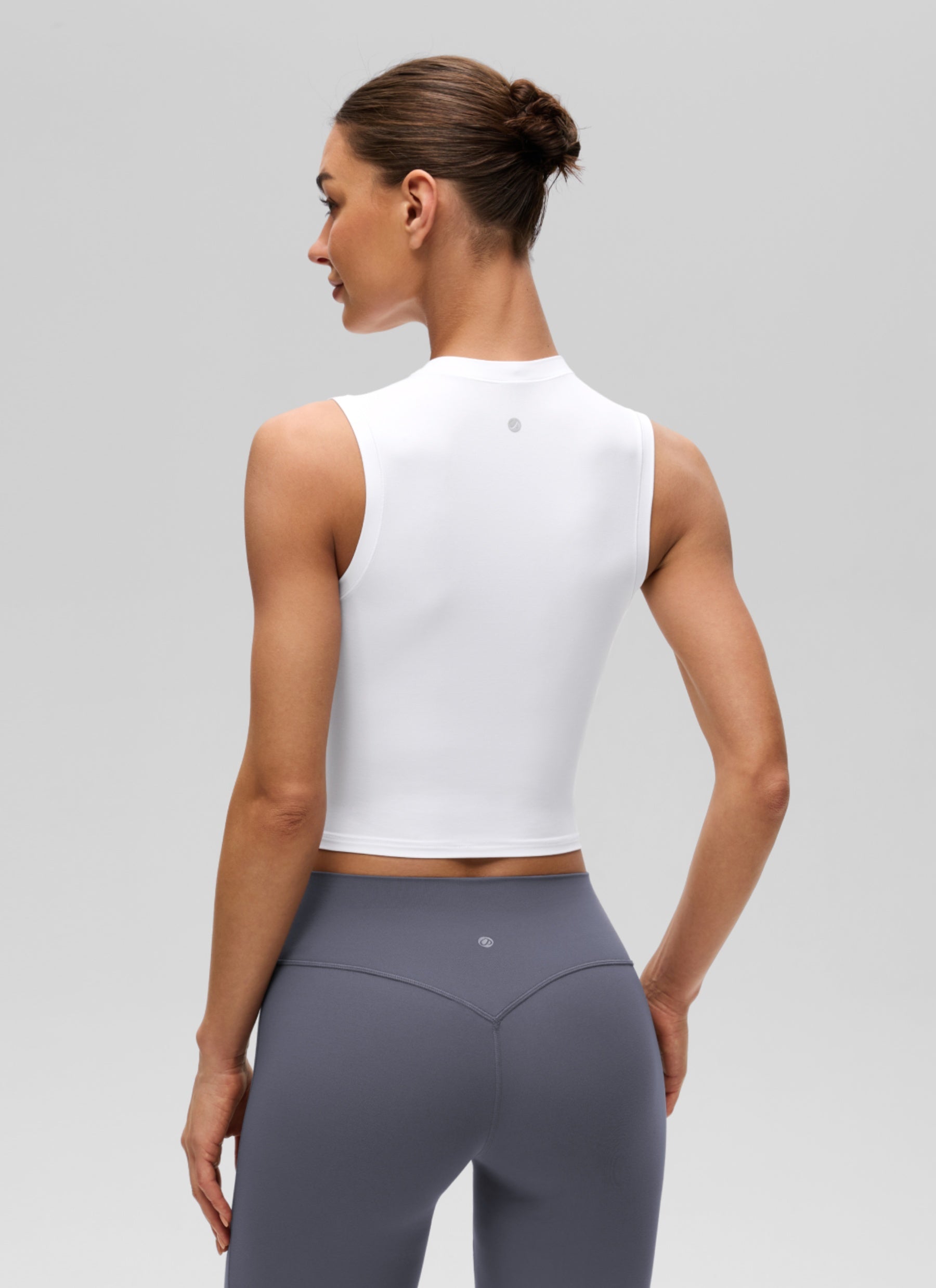 CRZ YOGA Women's Softembrace Casual Crop High Neck Tight Crewneck Tank White @model_info:K