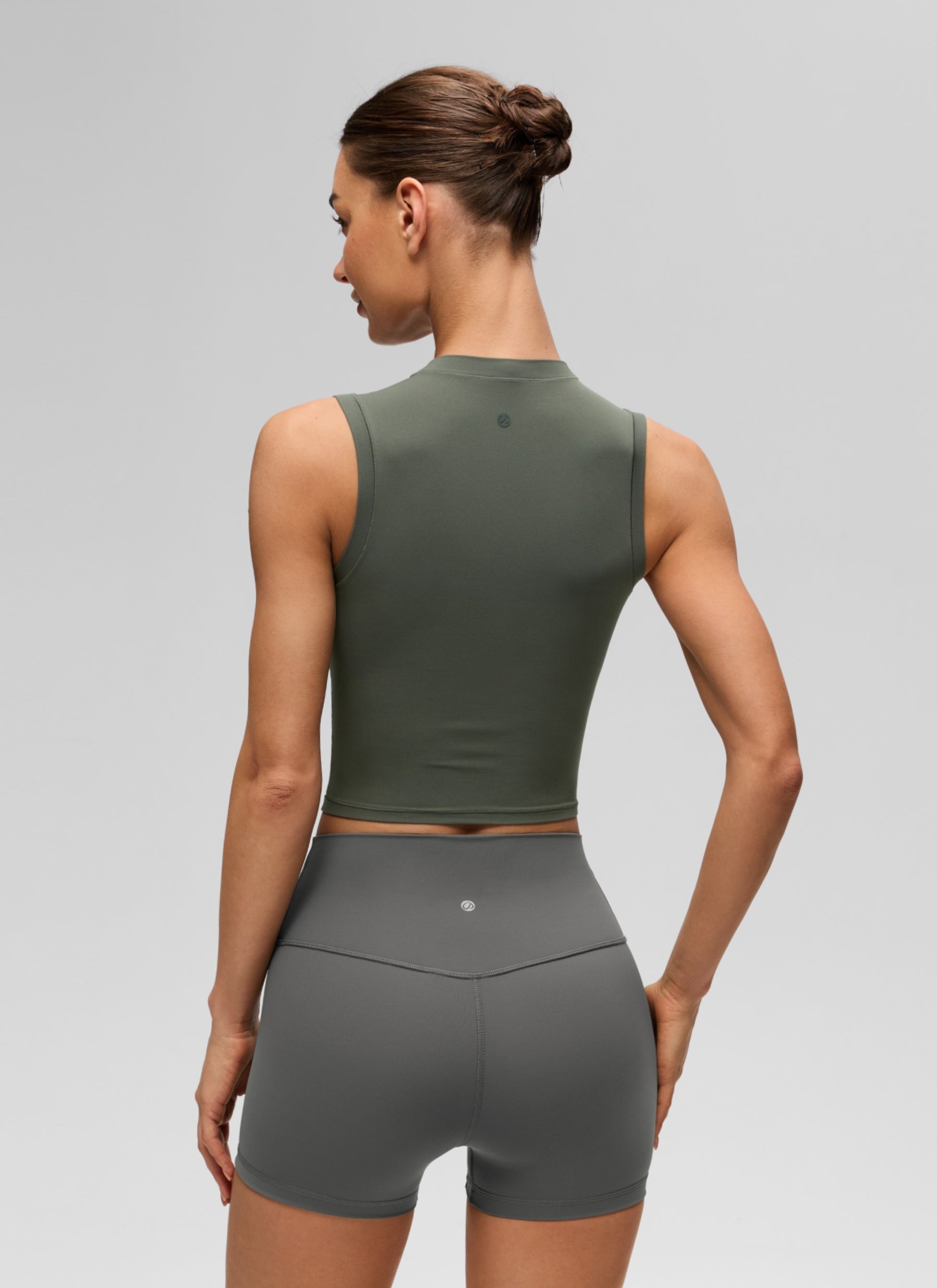 CRZ YOGA Women's Softembrace Casual Crop High Neck Tight Crewneck Tank Light Army Green