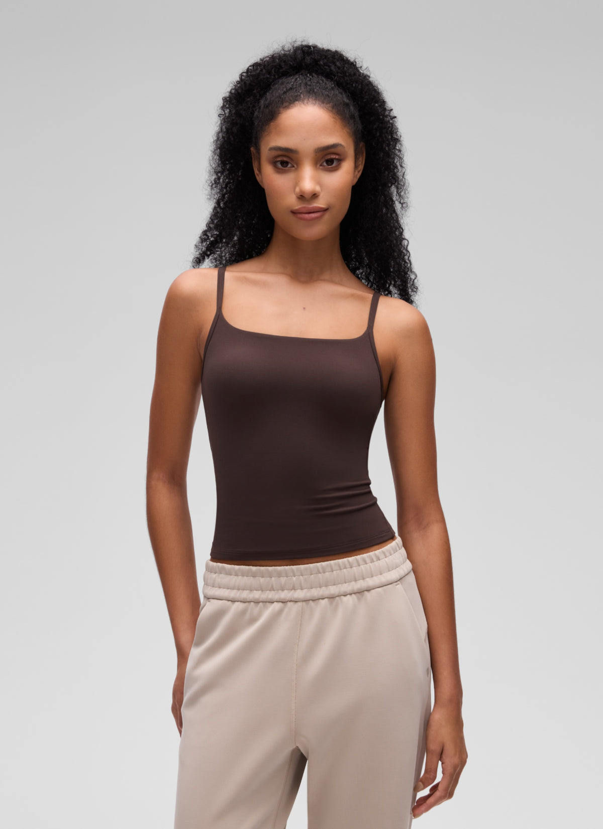 CRZ YOGA Women's Softembrace Casual Scoop Neck Double Lined Tank Hot Fudge Brown @model_info:S