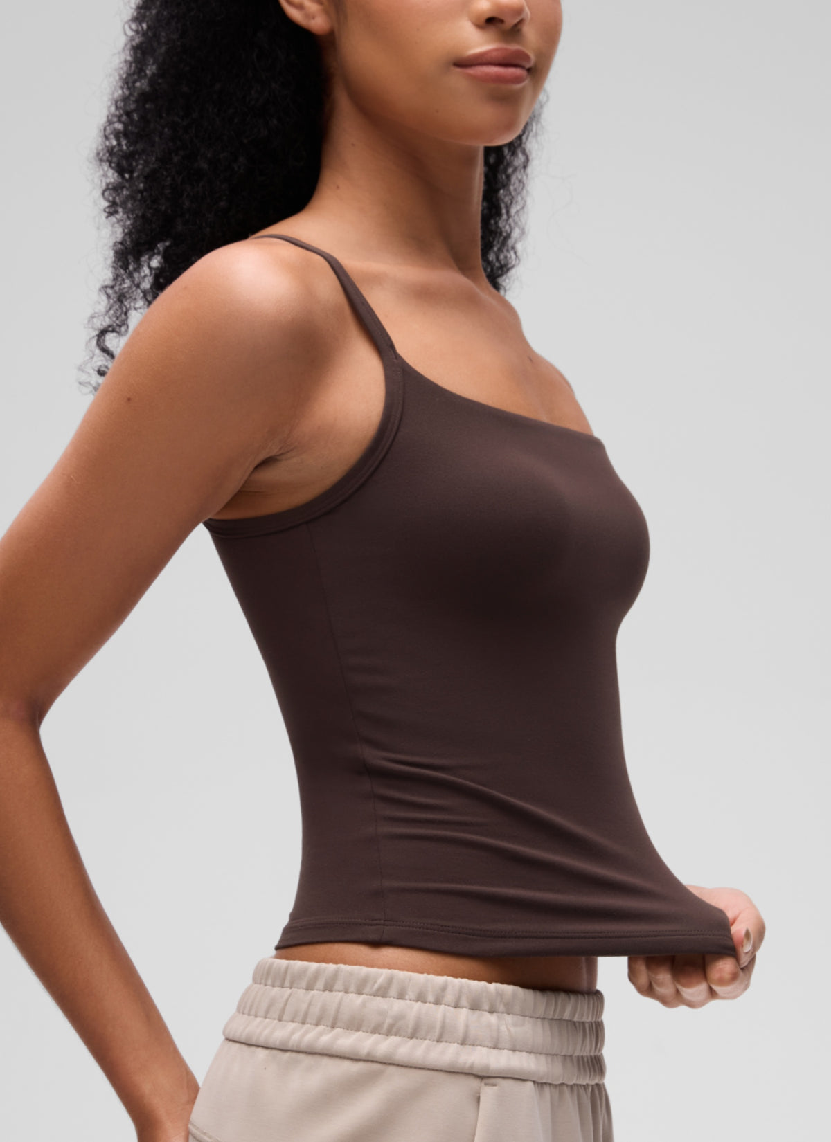 CRZ YOGA Women's Softembrace Casual Scoop Neck Double Lined Tank Hot Fudge Brown @model_info:S