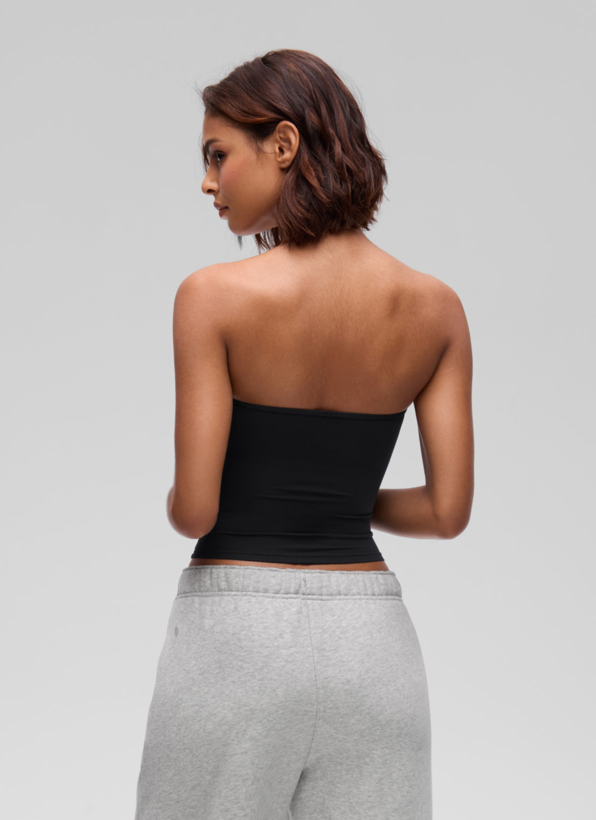 CRZ YOGA Women's Softembrace Casual Double Lined Crop Strapless Top Black @model_info:T