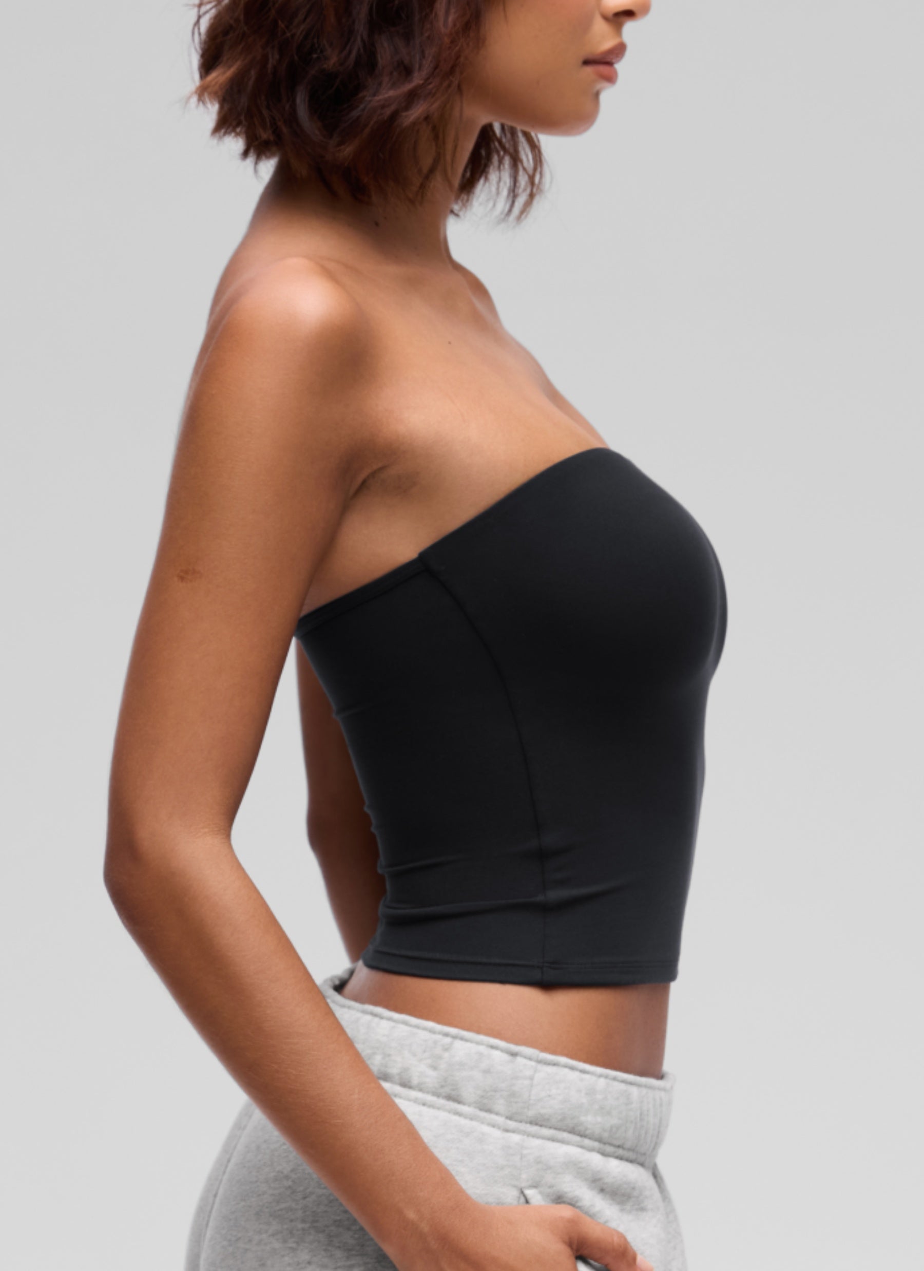 CRZ YOGA Women's Softembrace Casual Double Lined Crop Strapless Top Black @model_info:T