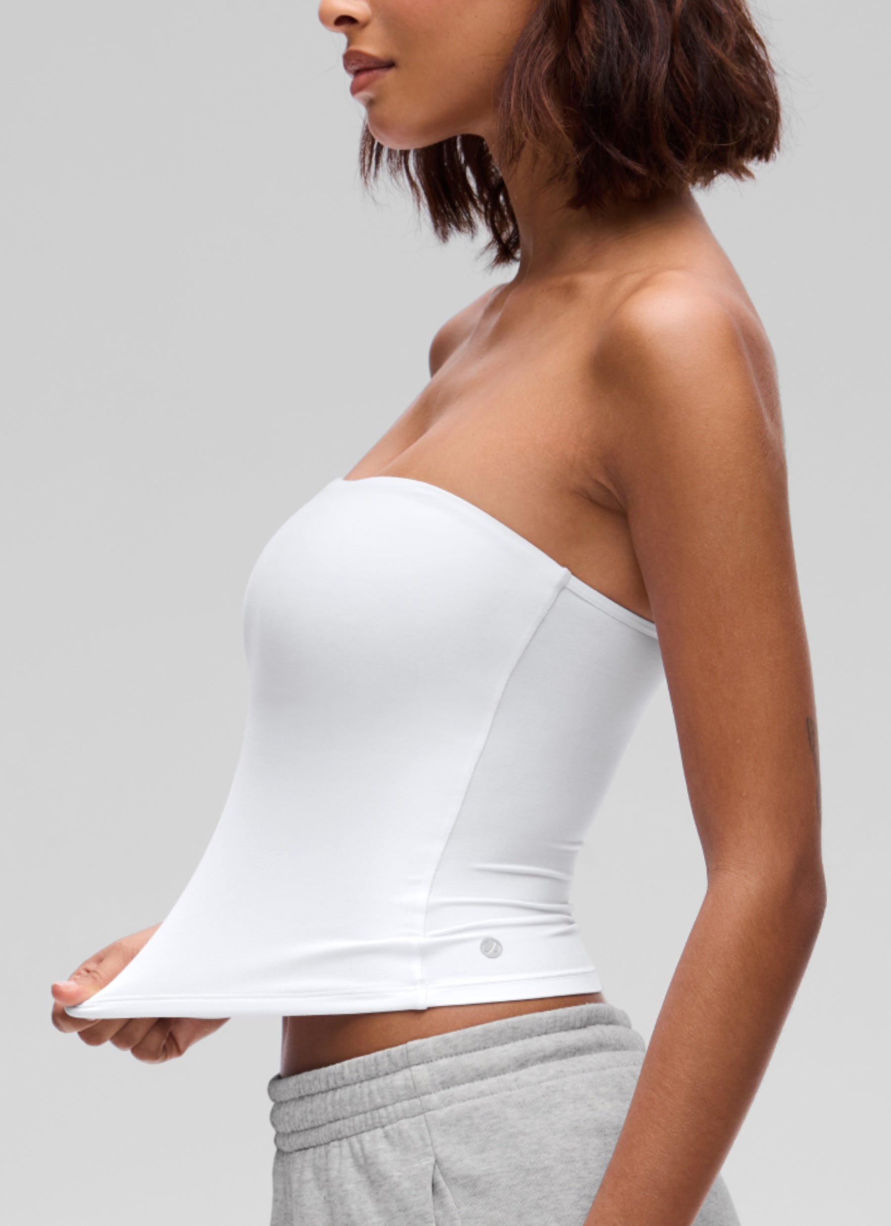 CRZ YOGA Women's Softembrace Casual Double Lined Crop Strapless Top White @model_info:T