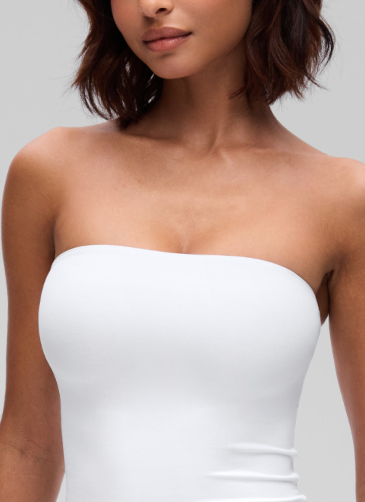 CRZ YOGA Women's Softembrace Casual Double Lined Crop Strapless Top White @model_info:T