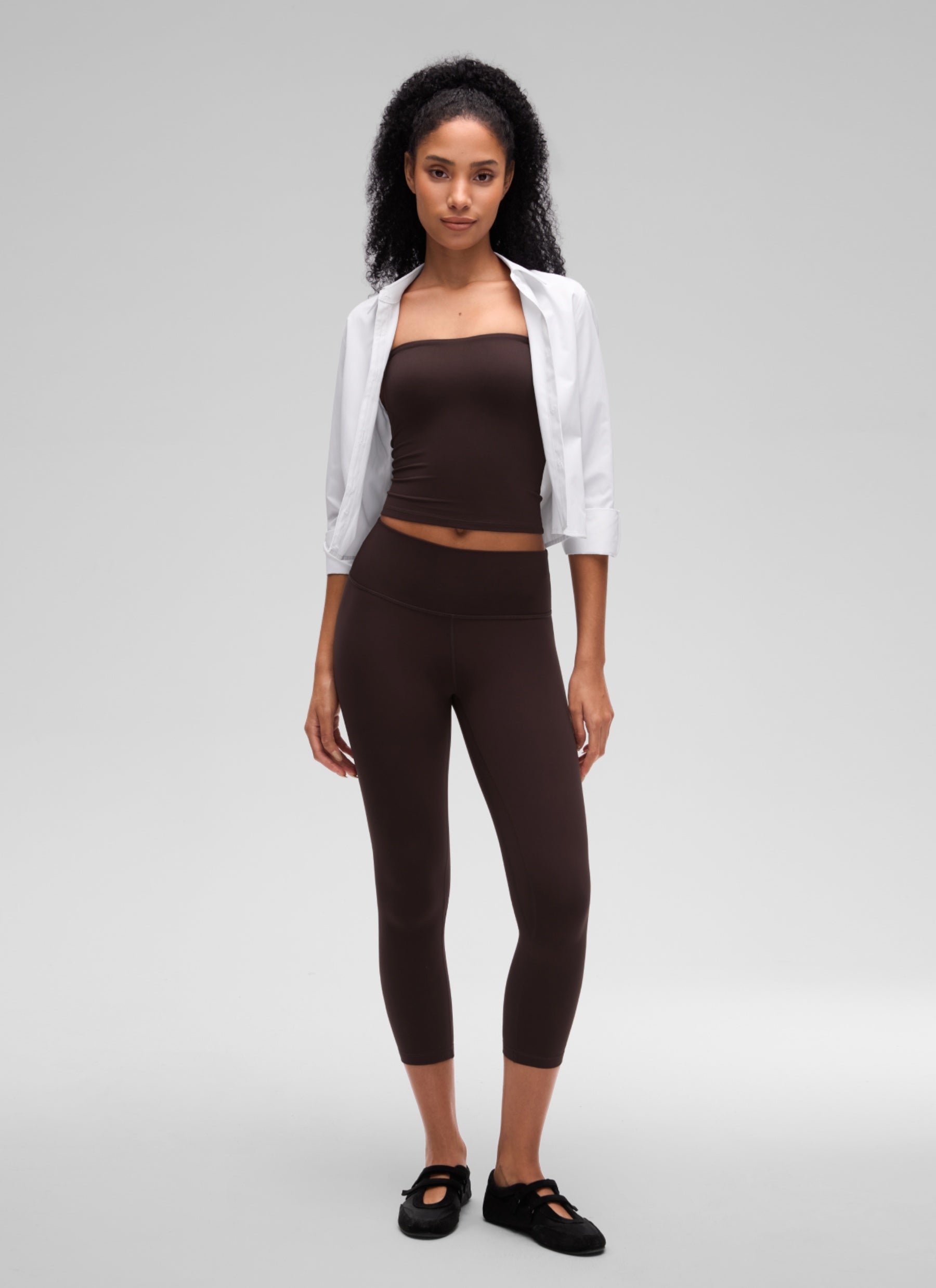 CRZ YOGA Women's Softembrace Casual Double Lined Crop Strapless Top Hot Fudge Brown @model_info:S