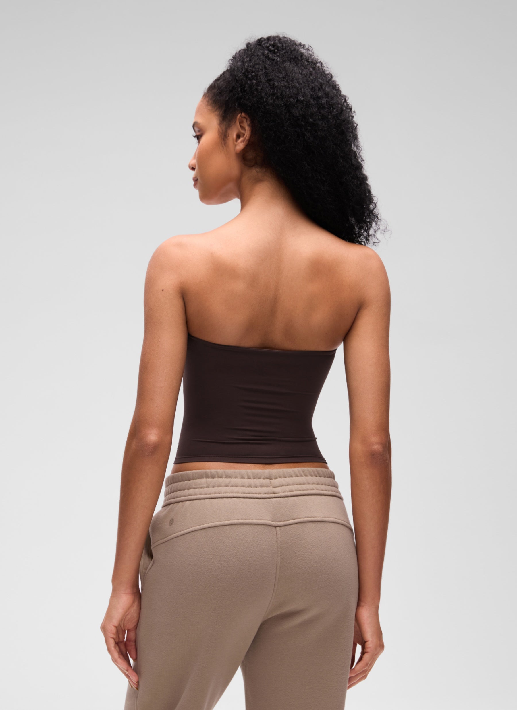 CRZ YOGA Women's Softembrace Casual Double Lined Crop Strapless Top Hot Fudge Brown @model_info:S