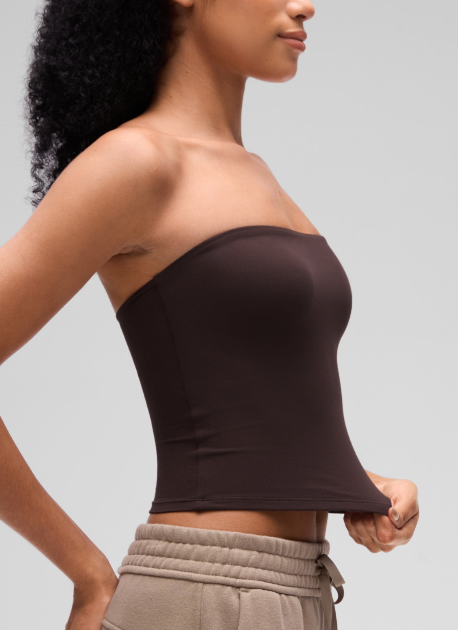 CRZ YOGA Women's Softembrace Casual Double Lined Crop Strapless Top Hot Fudge Brown @model_info:S