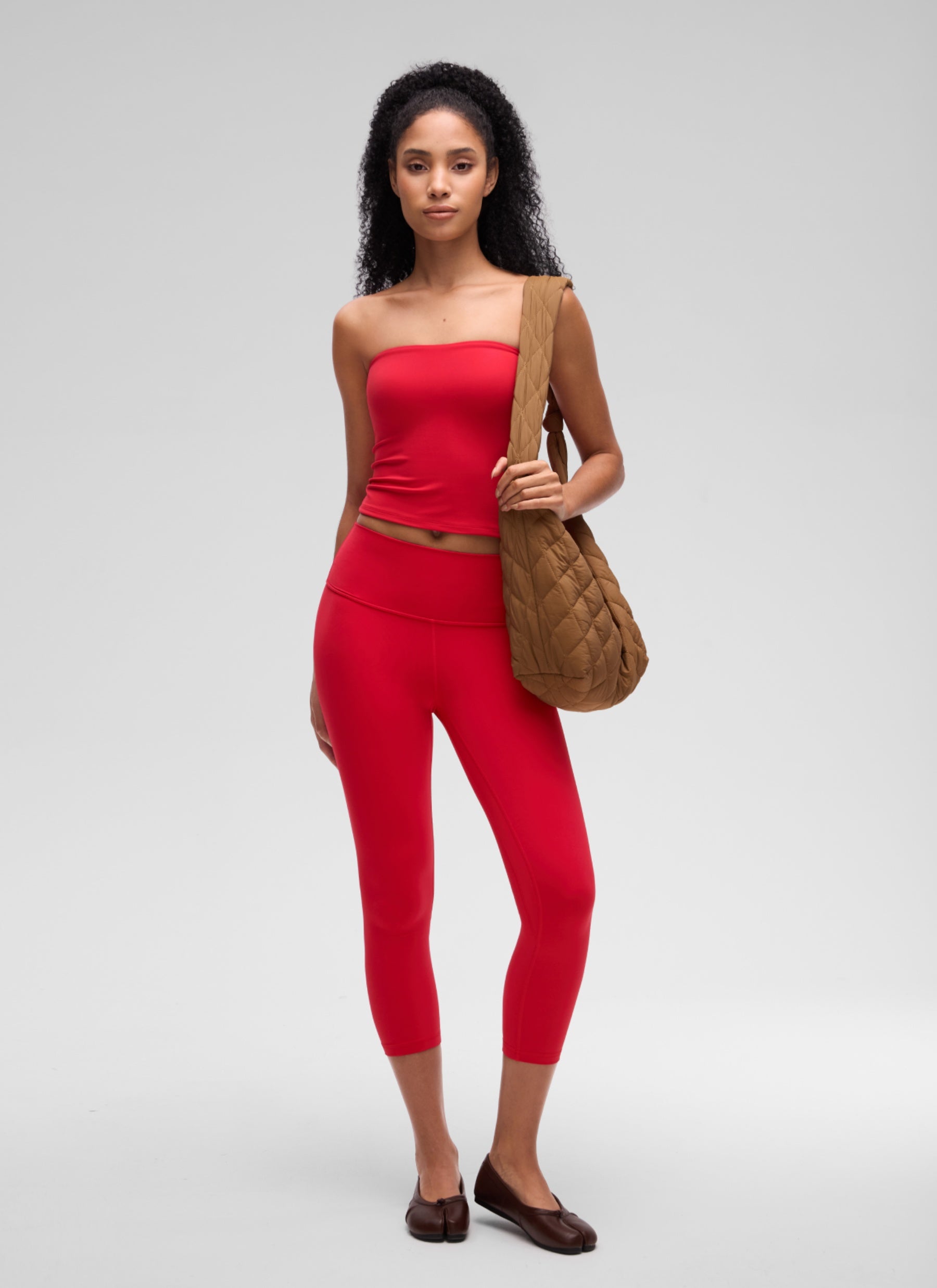CRZ YOGA Women's Softembrace Casual Double Lined Crop Strapless Top Aurora Red @model_info:S