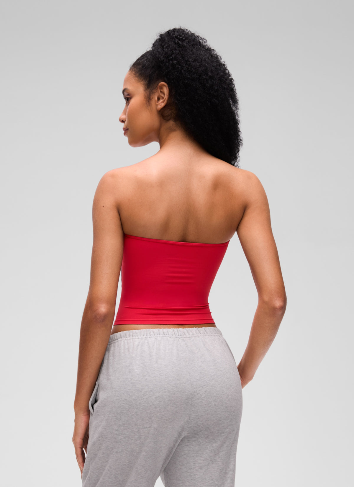 CRZ YOGA Women's Softembrace Casual Double Lined Crop Strapless Top Aurora Red @model_info:S