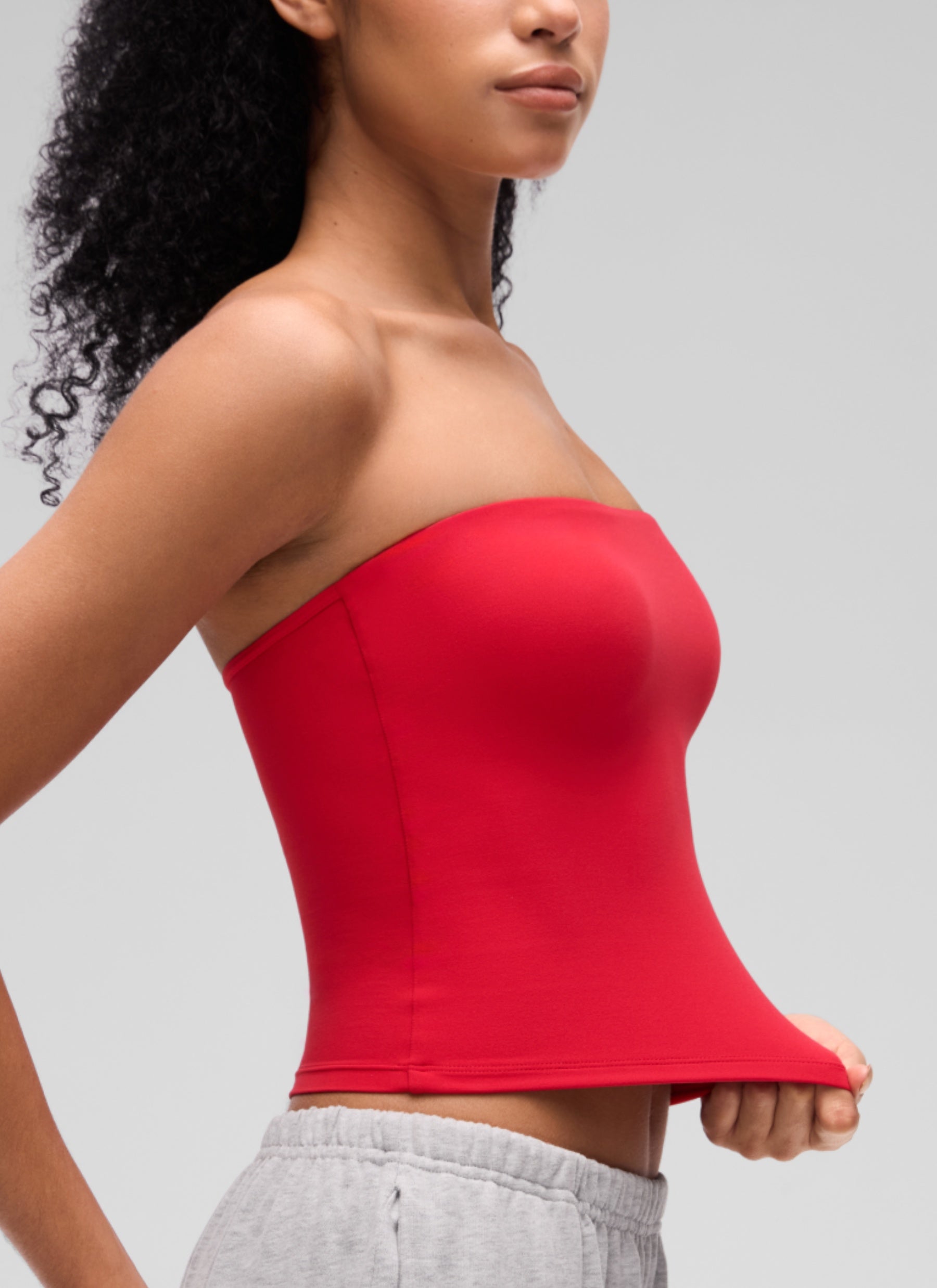 CRZ YOGA Women's Softembrace Casual Double Lined Crop Strapless Top Aurora Red @model_info:S